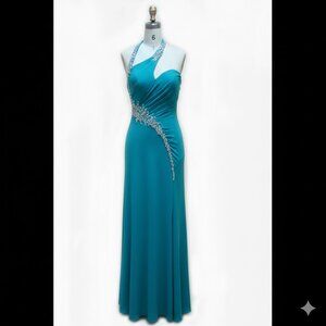 Turquiose Romance Couture Jersey One Shoulder Grad Prom Dress RM128